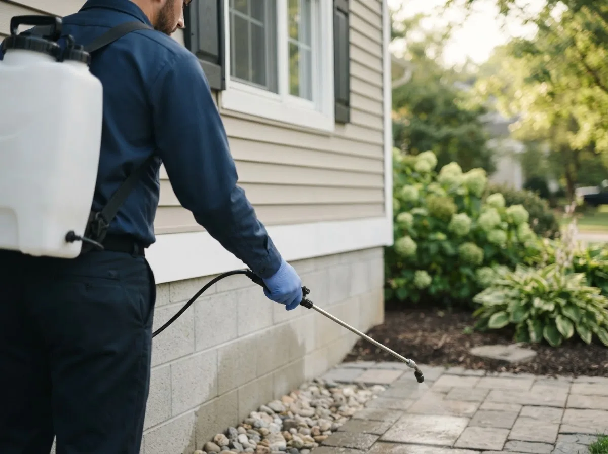 Pest control technician inspecting a home in Orangeville, PA